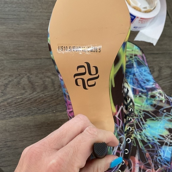 NWT BURJU Sofiya graphic multi color Open Toe Lace Up Ankle Boots | 6 1/2 - Picture 10 of 12